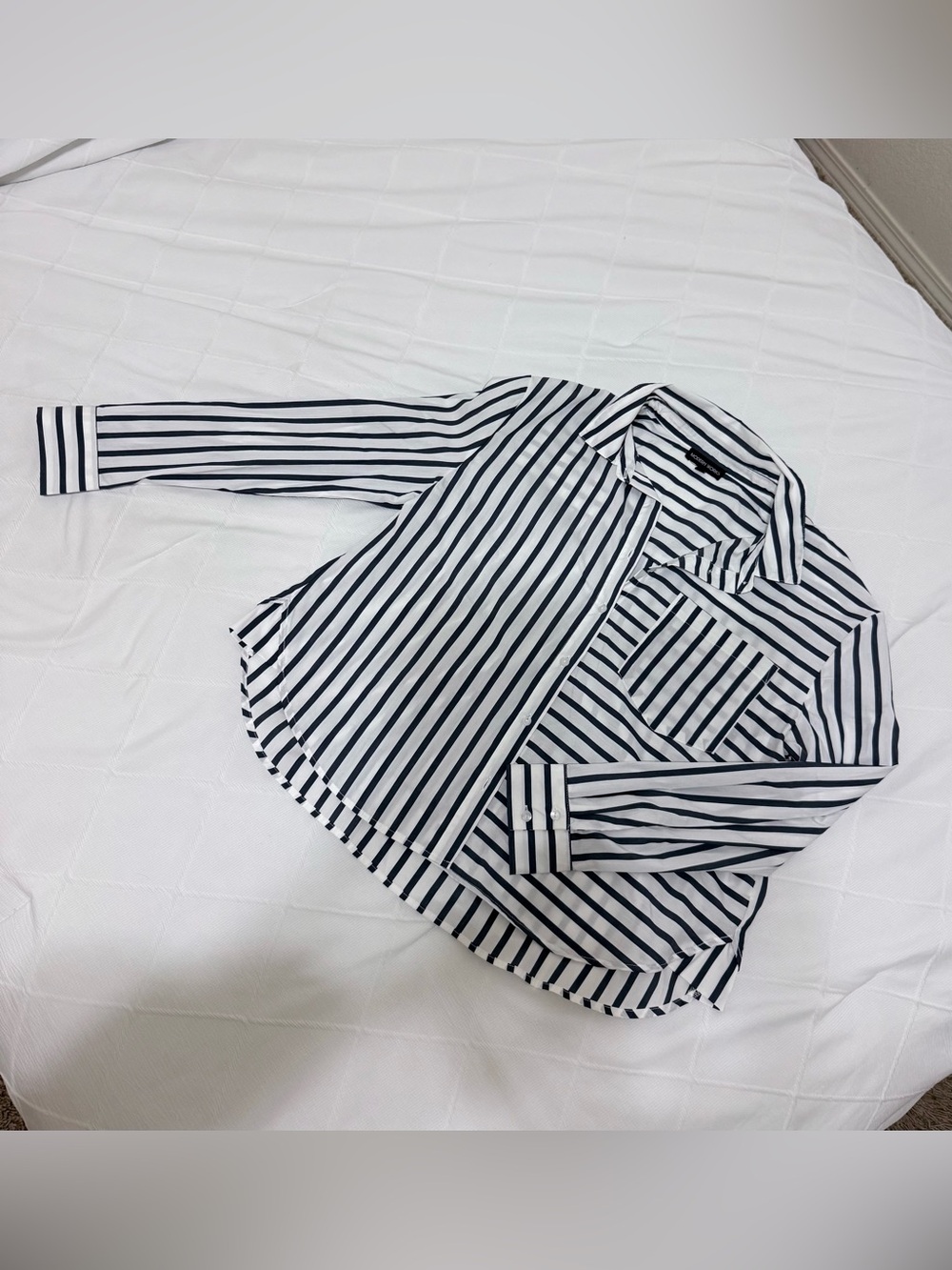 Striped Blue and White Long Sleeve Button Up Top